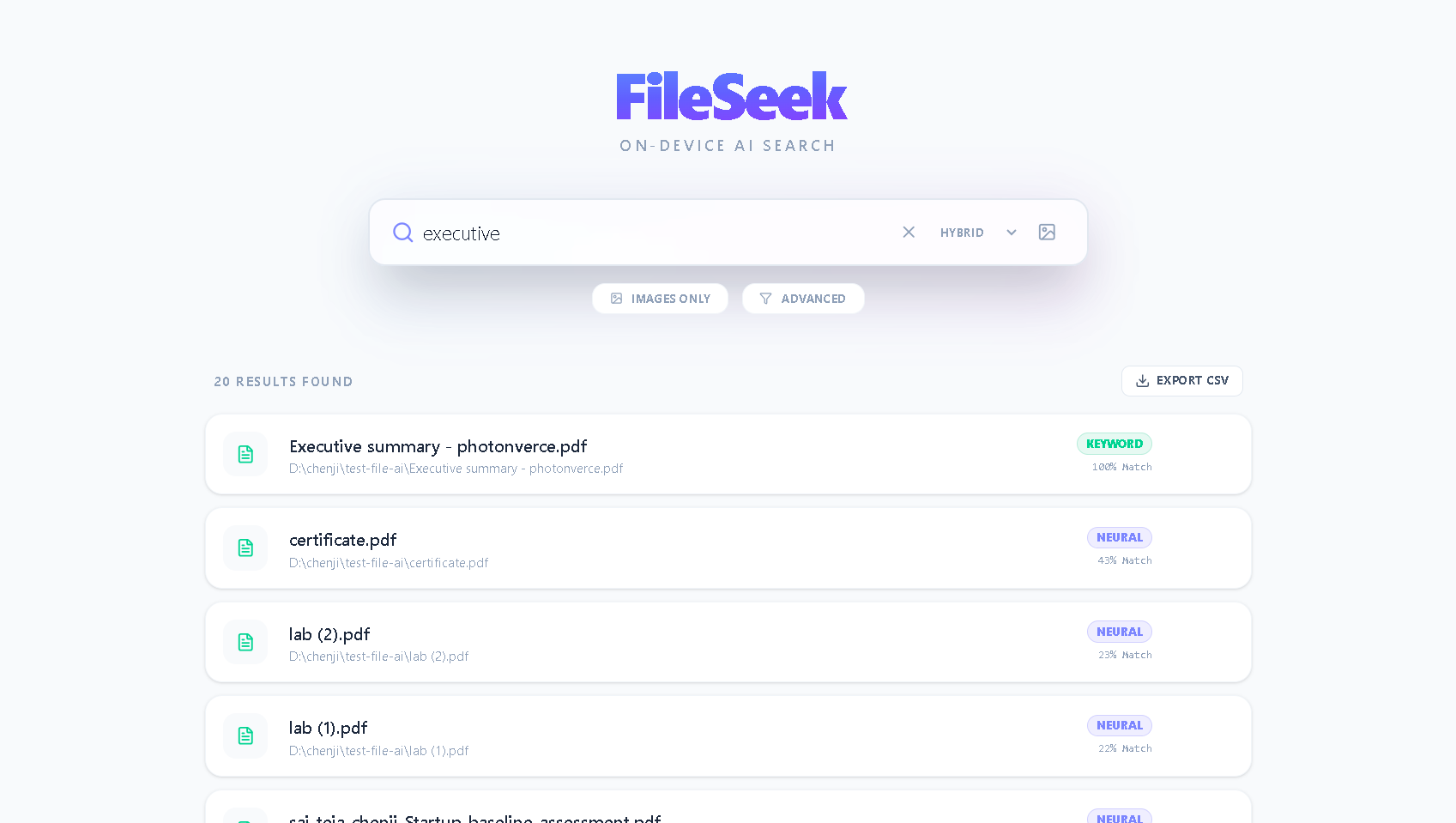 Neural and Keyword Search Results